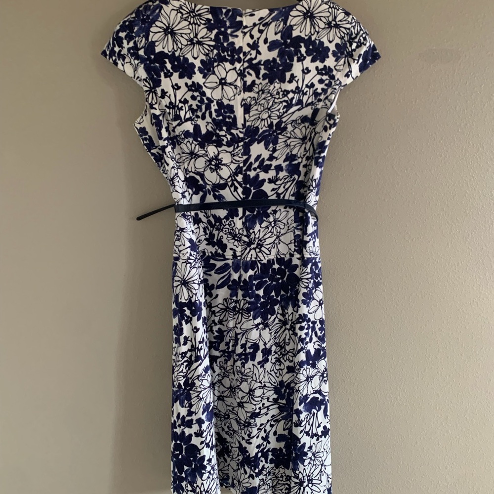 Anne Klein Navy and White Floral Midi Dress
